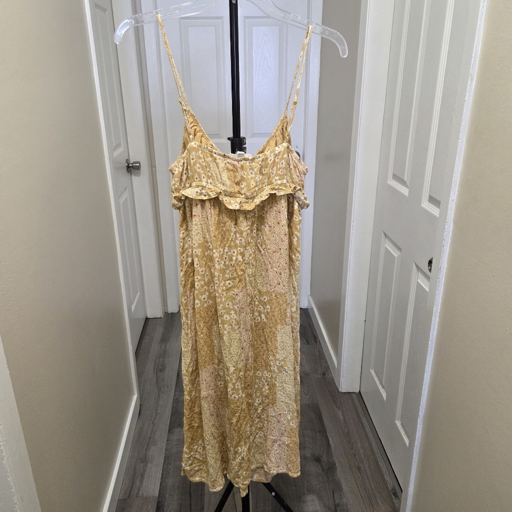 Wild Skye Yellow Floral Tie-Front Dress 100% Rayon Boho Cottagecore Sundress - Picture 6 of 9